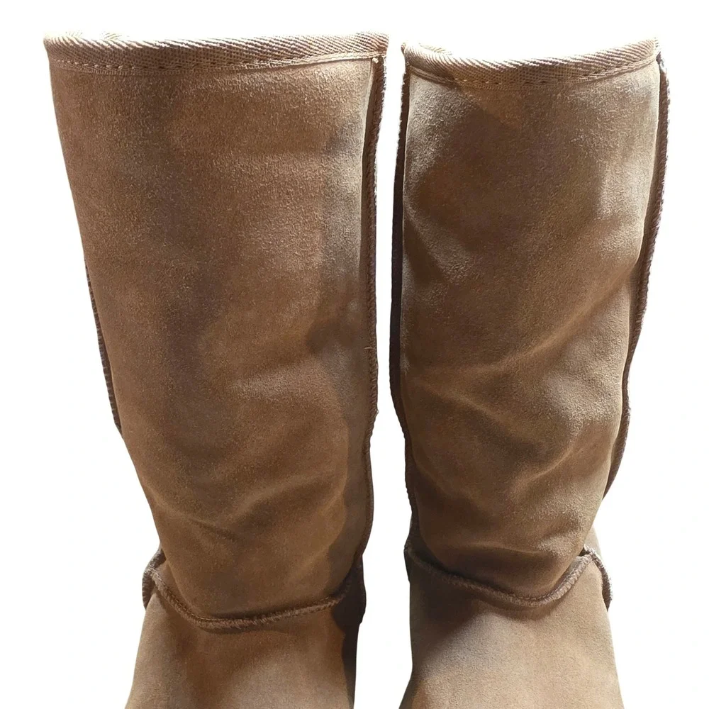Ukala Sydney Women 8 Tall Suede Sheepskin Boot Tan Lace Up Back Merino Wool